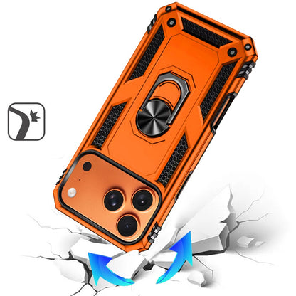 Phone Case for Apple iPhone 17 Pro Max (6.9") Rotatable Ring Stand Shockproof Hybrid Armor Anti Slip Heavy Duty Fit Magnetic Car Mount Durable Grip Cover Cosmic Orange