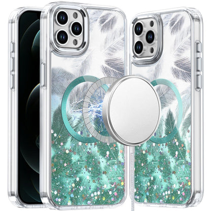 For Apple iPhone 15 Pro Max Epoxy Glitter Shimmer Fashion Case with Magnetic Magsafe Compatible Hybrid Sparkling Slim Protective Case Cover Light Green