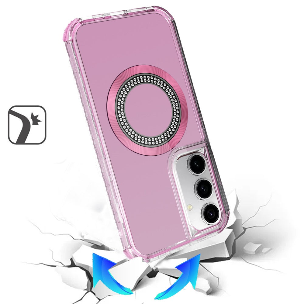 For Samsung Galaxy A37 Magnetic Circle Compatible with Magsafe, Hybrid Chrome 3in1 Transparent Shockproof TPU Bumper Case Cover