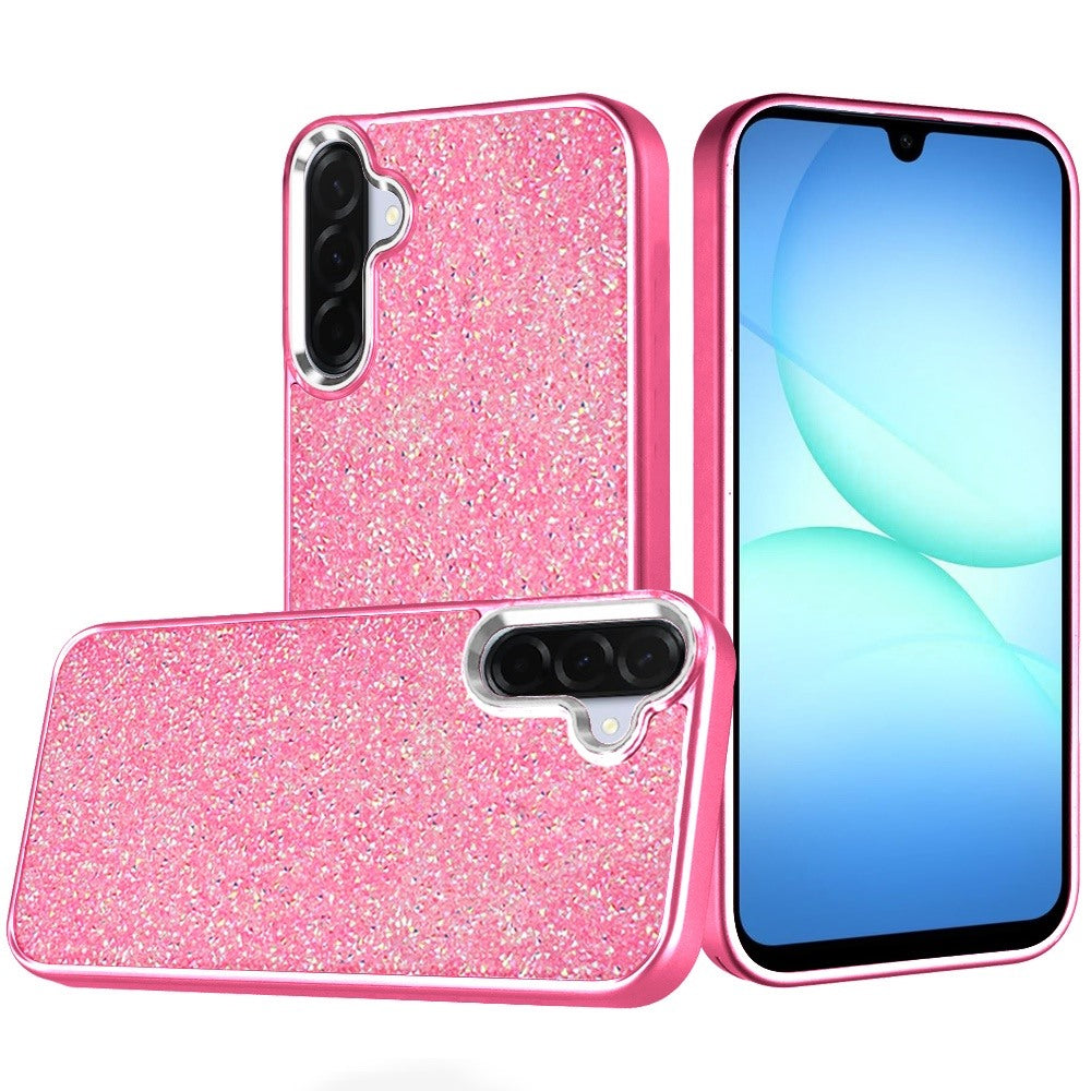 For Samsung Galaxy S25 FE /S25 Fan Edition Crystal Sparkle Diamond Glass Full Mini Glitter Bling Frame TPU Hybrid Protective Case Cover Hotpink