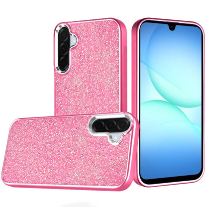 For Samsung Galaxy S25 FE /S25 Fan Edition Crystal Sparkle Diamond Glass Full Mini Glitter Bling Frame TPU Hybrid Protective Case Cover Hotpink