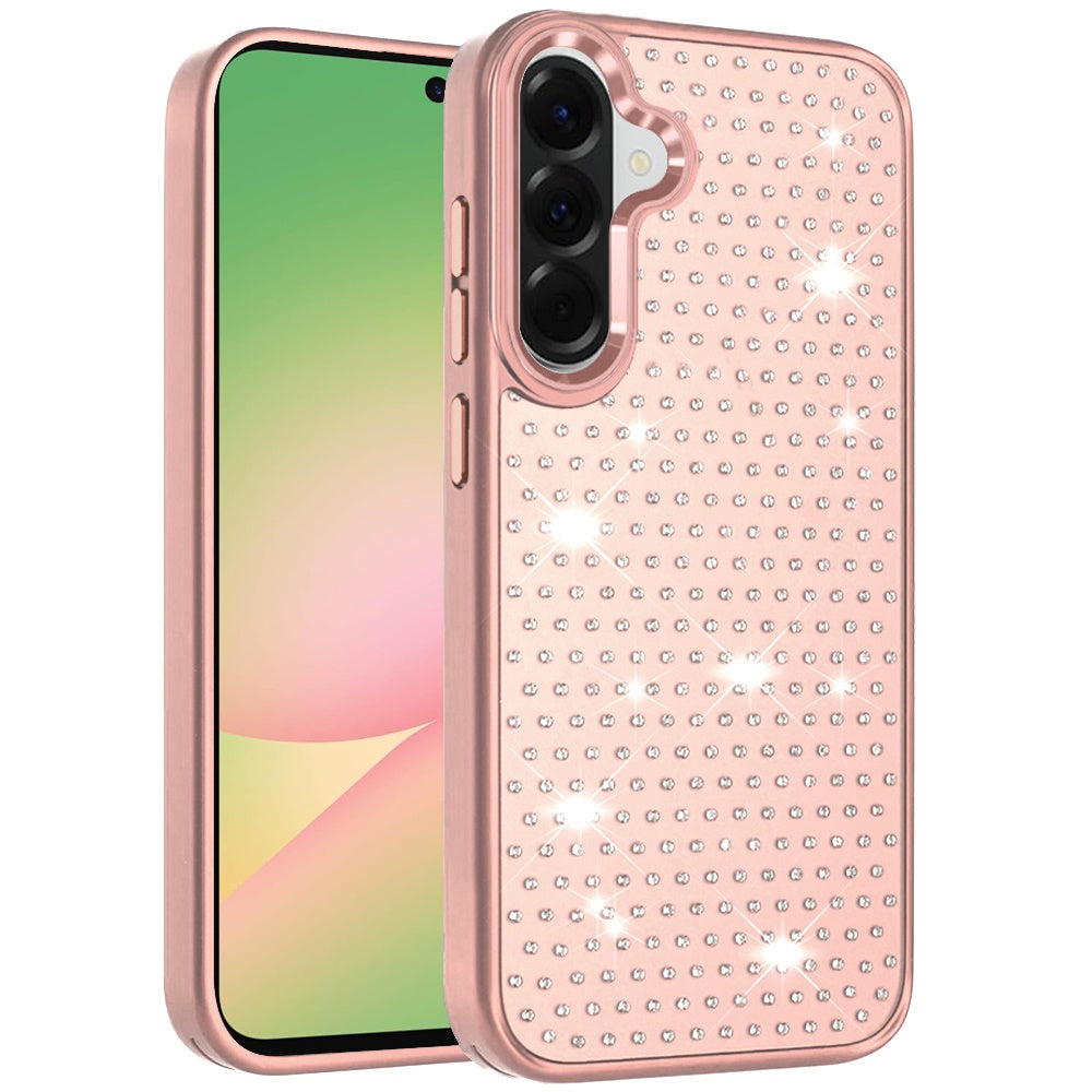 For Samsung Galaxy A57 Bling Diamond Metallic, Full Sparkle Chrome Edged Hybrid Protective Shockproof Case Cover