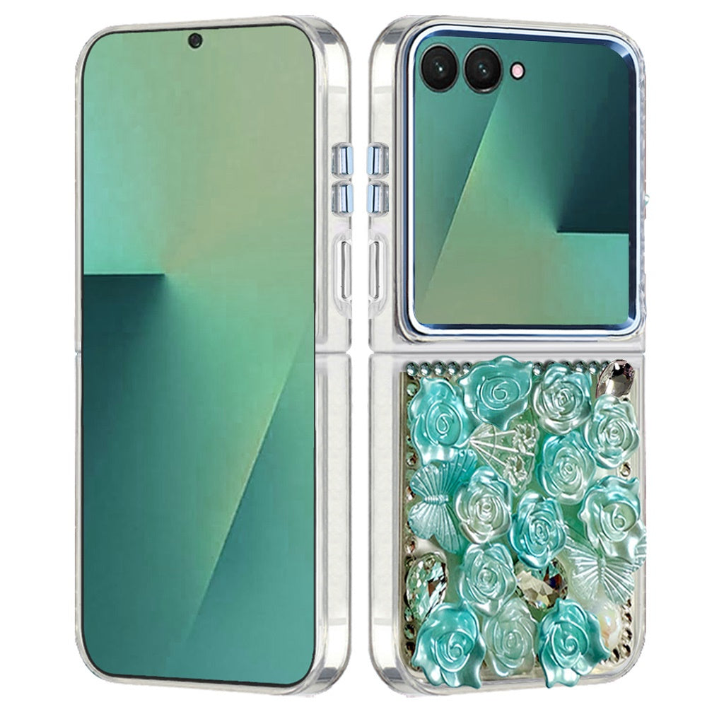 For Samsung Galaxy Z Flip 7 Muti-Color Floral Fashion Bling Crystal 3D Full Diamonds Stones Sparkle Rhinestone Glitter Hybrid Case Cover
