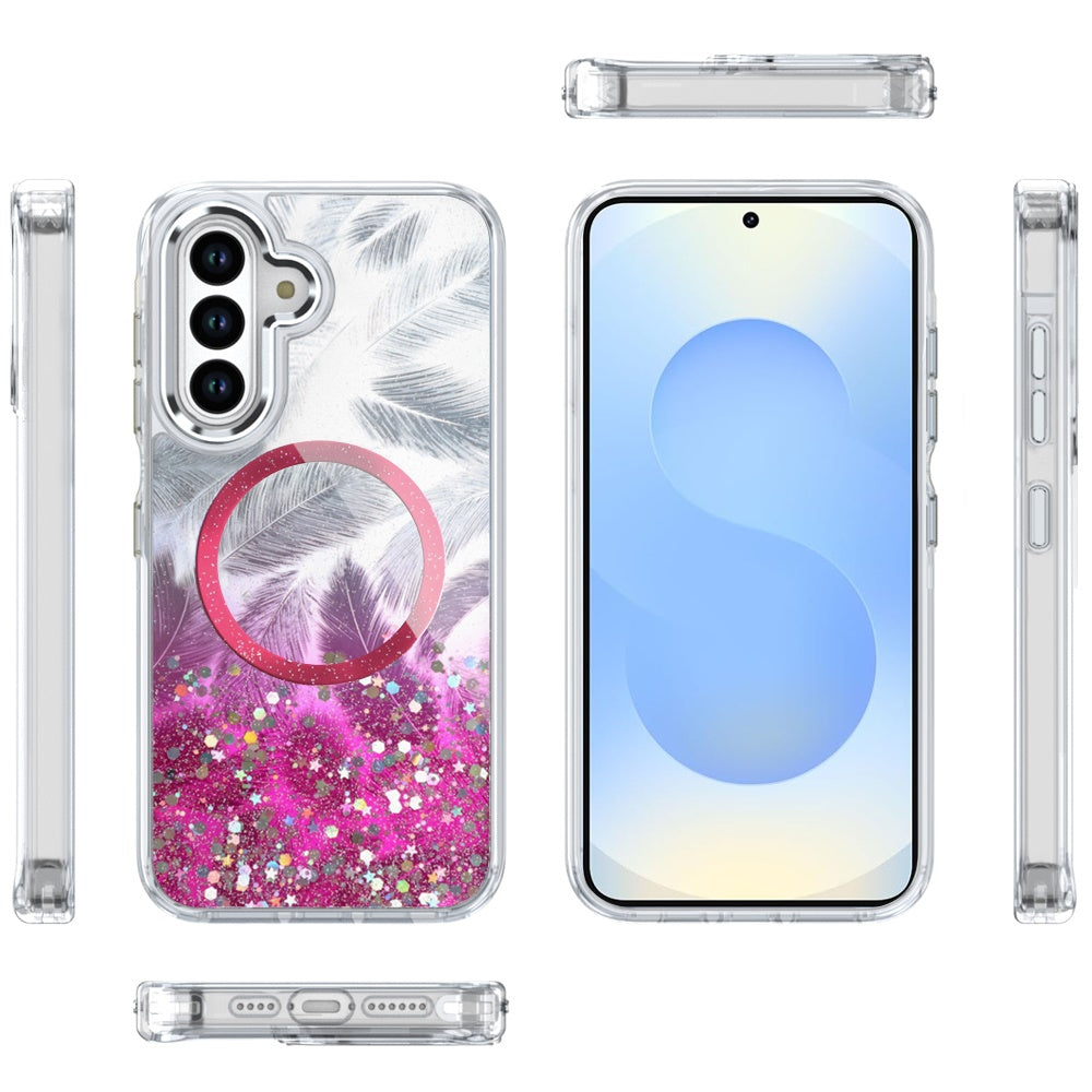 For Samsung Galaxy S25 /S24 Epoxy Glitter Shimmer Fashion Case with Magnetic Magsafe Compatible Hybrid Sparkling Slim Protective Case Cover