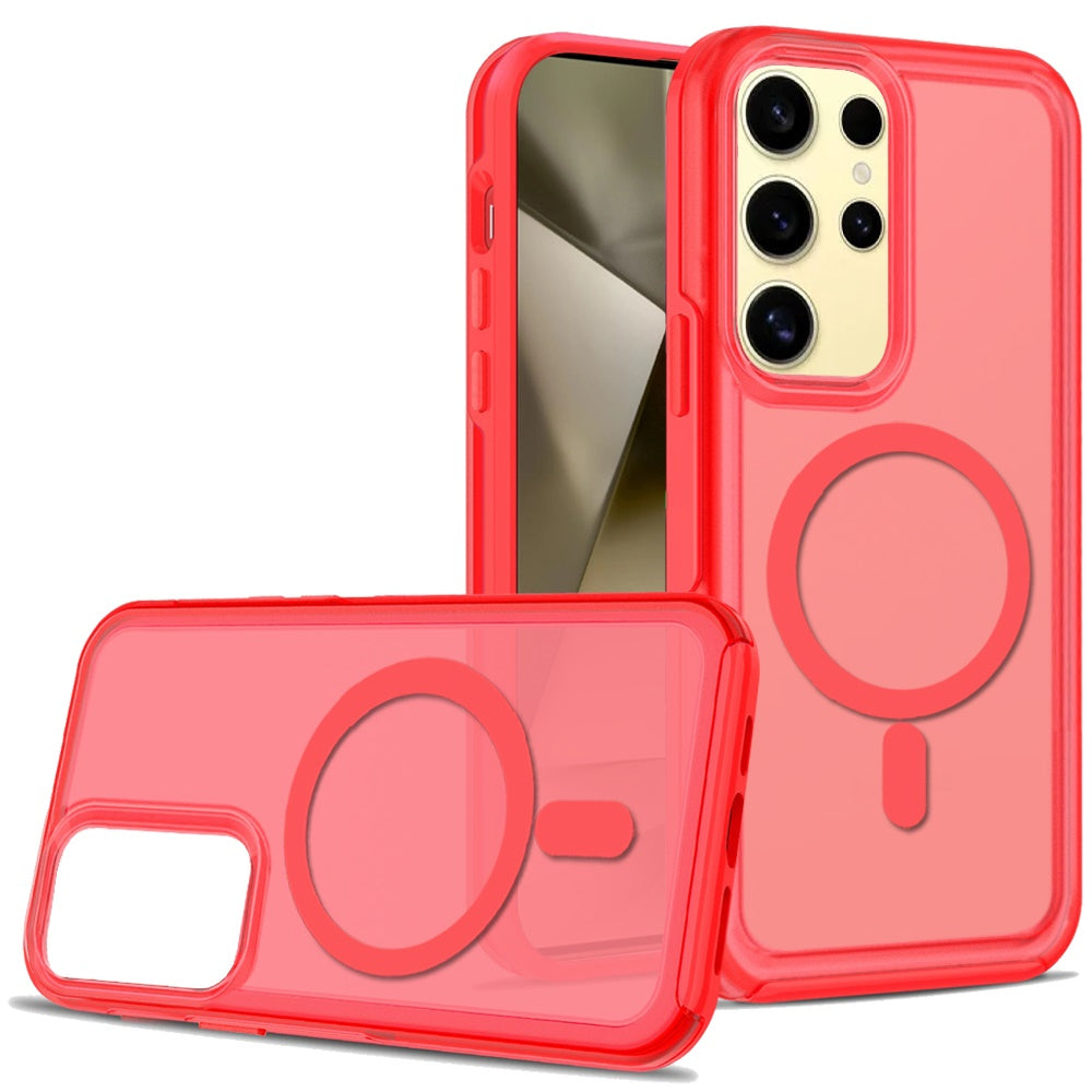 For Samsung Galaxy S24 Slim & Durable Compatible with MagSafe Hybrid Shockproof Glossy Oil Protective Dual Layer TPU + PC Case Cover Red