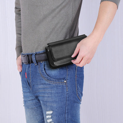 For Apple iPhone 16 (6.1") Universal Phone Holder Horizontal Leather Nylon [Magnetic Closure] with Belt Clip Holster Loops Carrying Pouch M [Black]