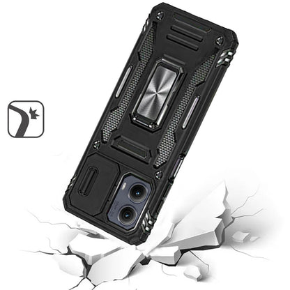 For Motorola Edge 2024 Tough Hybrid Case with Movable Camera Window & Metal Ring Stand Shockproof Case Cover Rose Gold