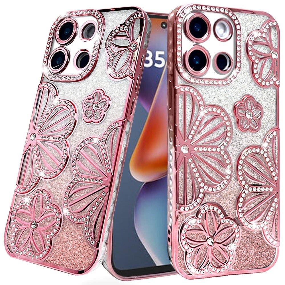 For Samsung Galaxy A26 Luxury Flower Design Sparkle Glitter Diamond Rhinestone Shimmer Bling Plating Thick TPU Hard PC Case Cover