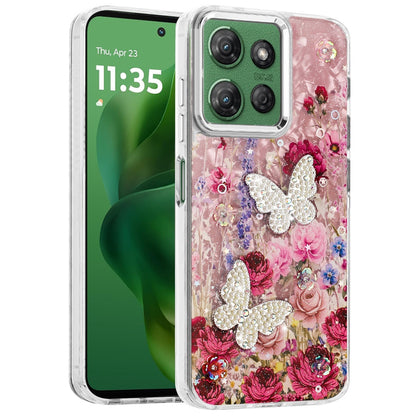 For Motorola Moto G 5G 2025 Epoxy Glitter Flowers Bling 3D Butterfly Fashion TPU Hybrid with Shockproof Protection Case Cover