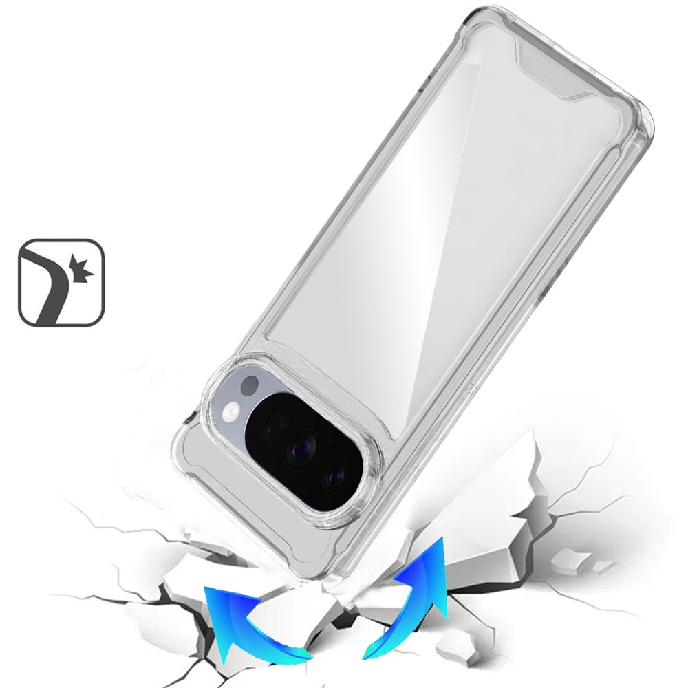 For Google Pixel 10 Pro XL Clear Colored Shockproof Transparent Hard PC + Rubber TPU Hybrid Bumper Shell Slim Protective Case Cover Clear+Clear