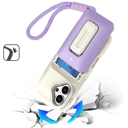 For Apple iPhone 16 (6.1") Wallet Case with 2- Credit Card Holder, Wrist Strap & Kickstand Hybrid Shockproof TPU Case Cover