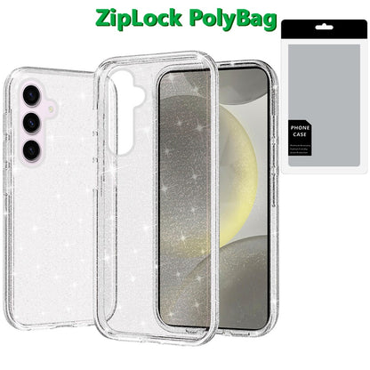 For Samsung Galaxy S25 /S24 Transparent Glitter Shiny Sparkle Bling TPU Rubber Hard Back Hybrid Frame Shockproof Case Cover Clear