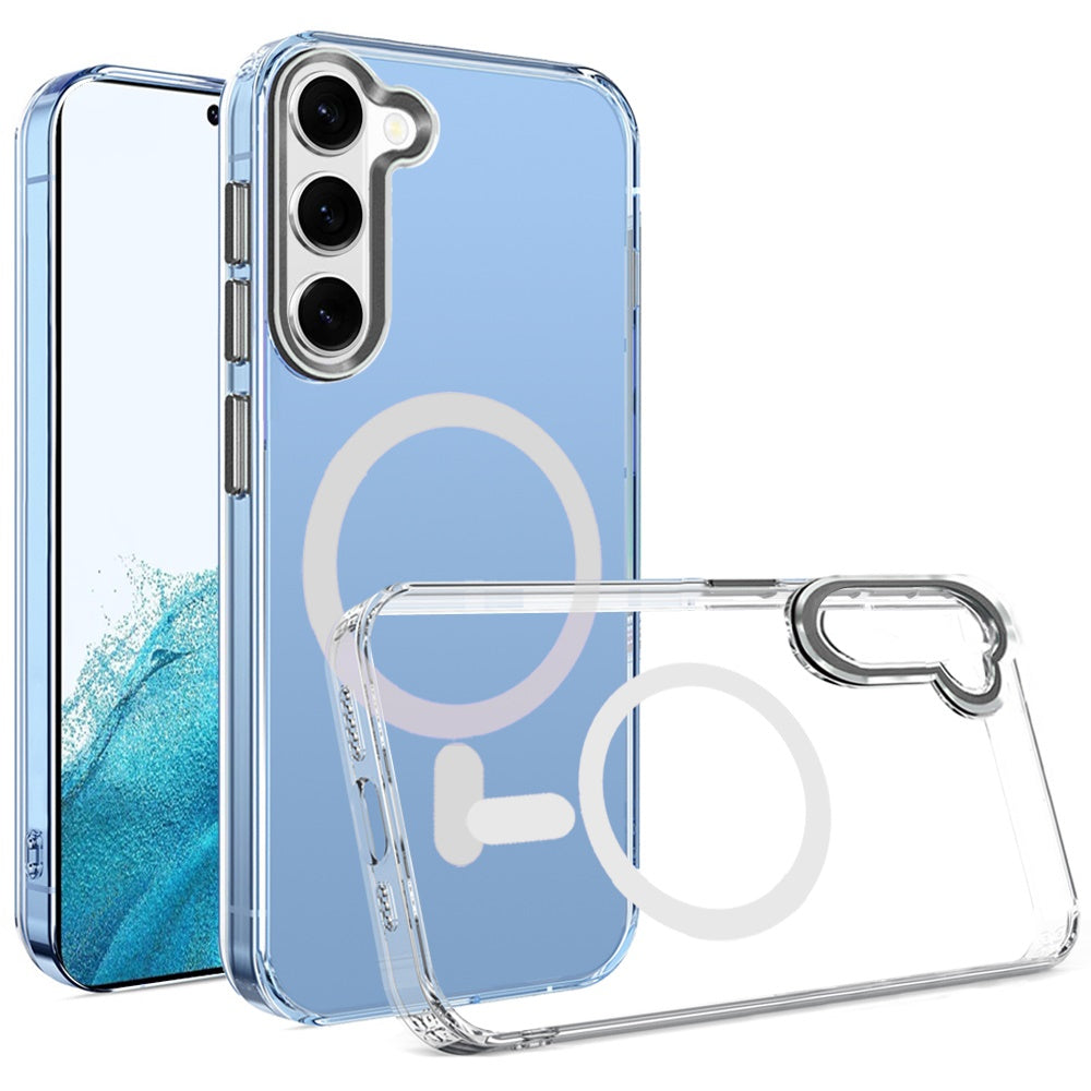 For Samsung Galaxy S22 5G Clear Transparent Case Matching Circle Design, Hybrid TPU Hard Shell, Support Magsafe Charger Case Cover Black