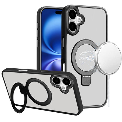 For Apple iPhone 17 (6.3") Magnetic Metal Matte Built-in Compatible with MagSafe Kickstand Hybrid Shock Armor TPU Case Cover Black