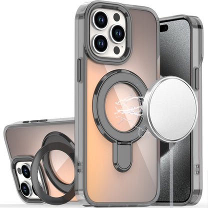 For Apple iPhone 17 Chrome Hybrid with Rotating Magnetic Circle Ring Stand, Slim Shockproof Hybrid Case Cover