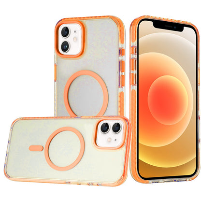 For iPhone 12 / iPhone 12 Pro (6.1") Transparent Hybrid with Color-Matched Magnetic Circle, Rubber TPU Frame Hard PC Shockproof Case Cover Cosmic Orange