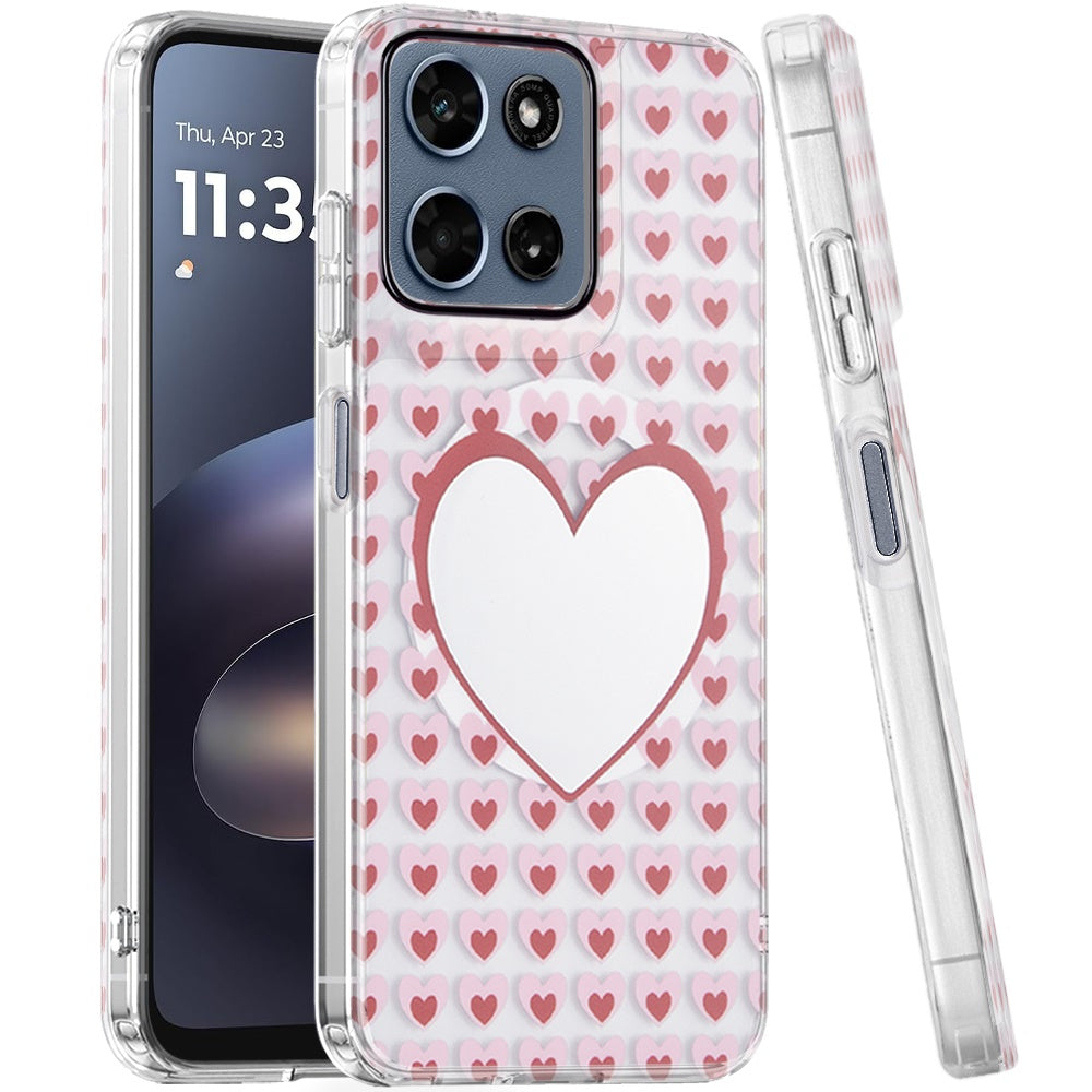 Phone Case for Motorola Moto G Play 5G 2026 Shockproof Dual Layer TPU IMD Print Rugged Anti-Slip Grip Drop Protection Scratch Resistant Slim Fit Glossy Floral Heart Aesthetic Cover
