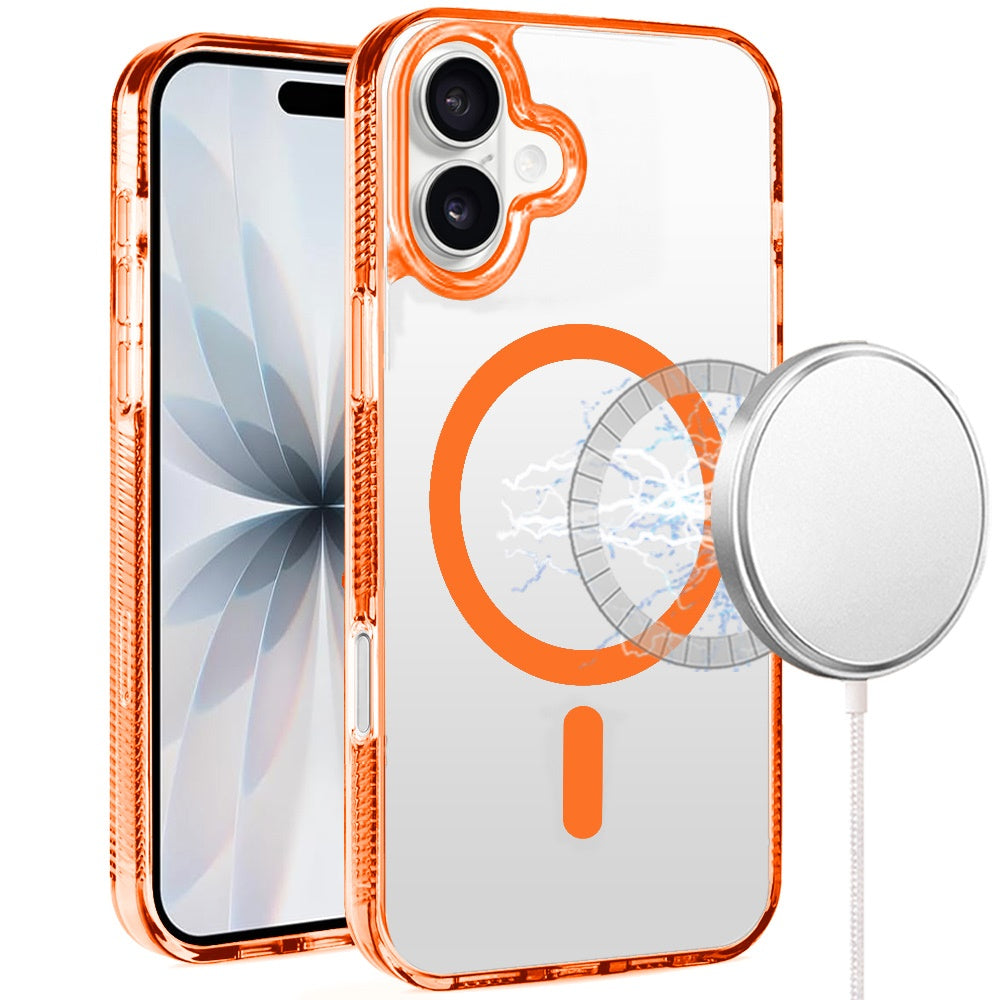 For Apple iPhone 17 (6.3") MagSafe Compatible Integrated Technology Clean Transparent Hybrid Armor TPU Frame Case Cover Cosmic Orange