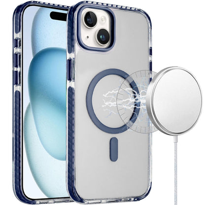 For iPhone 15 (6.1") Transparent Hybrid with Color-Matched Magnetic Circle, Rubber TPU Frame Hard PC Shockproof Case Cover
