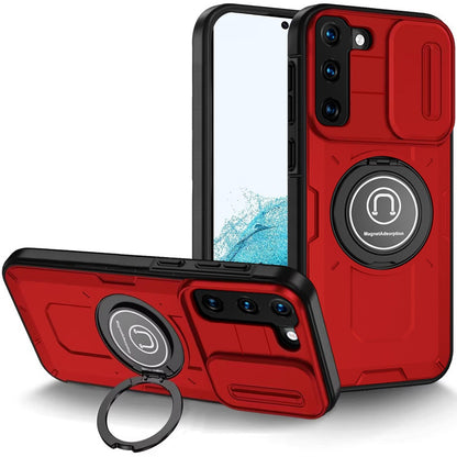 For Samsung Galaxy S21 Build in Invisible Magnetic Ring Stand with Slide Camera Protector, fit Magnetic Car Mount [Compatible with MagSafe] Case Cover