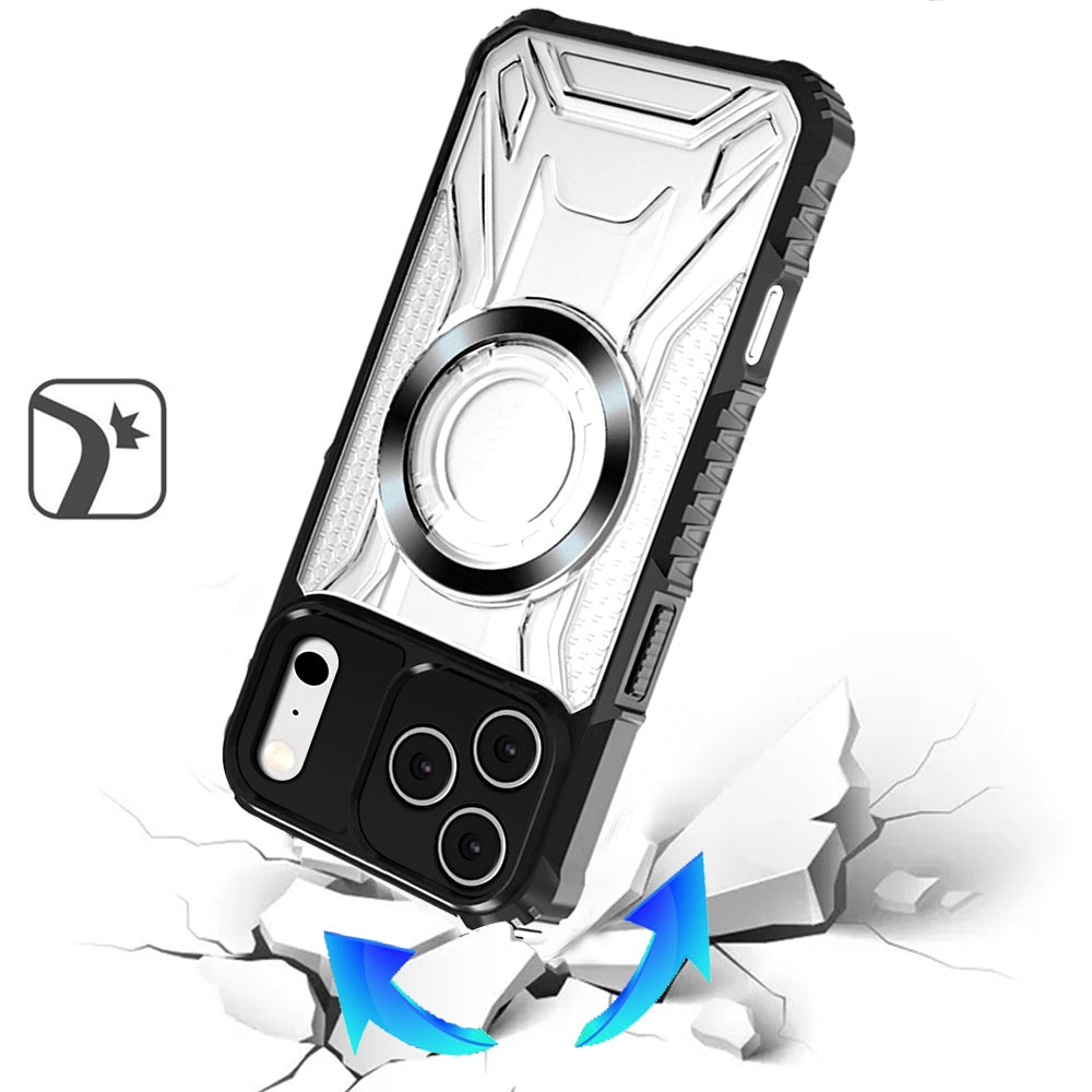 For Apple iPhone 17 Pro Max Magnetic Circle Transparent Rugged Hybrid MagSafe Compatible Pattern Clear Shockproof Frame Bumper Case Cover Black