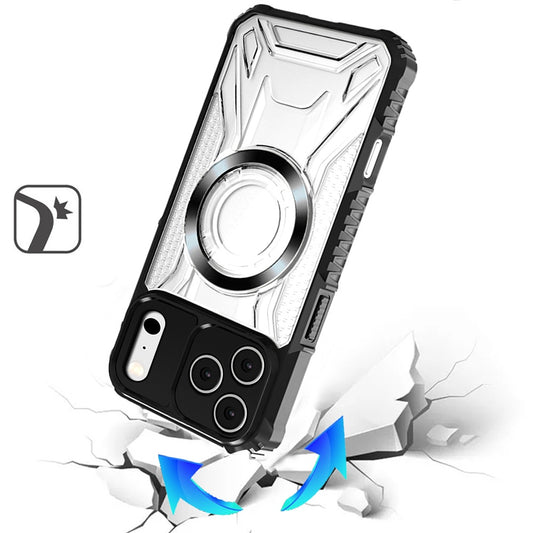 For Apple iPhone 17 Pro Max Magnetic Circle Transparent Rugged Hybrid MagSafe Compatible Pattern Clear Shockproof Frame Bumper Case Cover Black