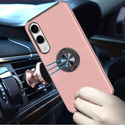 For Samsung Galaxy S25 EDGE Hybrid 360 Degree Rotatable Metal Invisible Ring Stand Holder Slim Fit Magnetic Car Mount Shockproof Case Cover Rose Gold