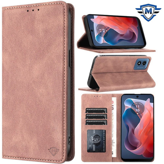For Apple iPhone 16 (6.1") Premium Wallet PU Vegan Leather ID Credit Card Slot Money Holder with Magnetic Closure Pouch Flip Case Cover Rose Gold
