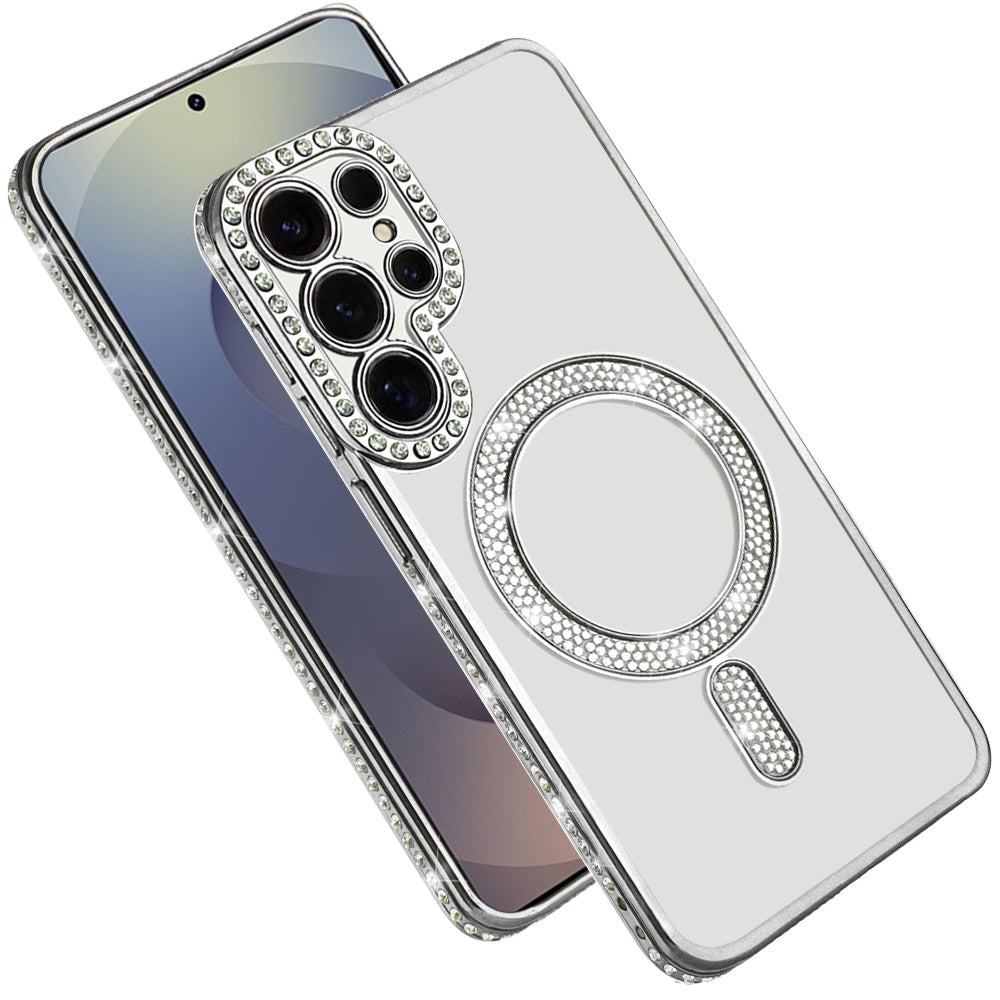 For Samsung Galaxy S25 Ultra Bling Case with Diamond Magnetic Circle, Transparent Slim Shockproof Hybrid Slim Fit Case Cover