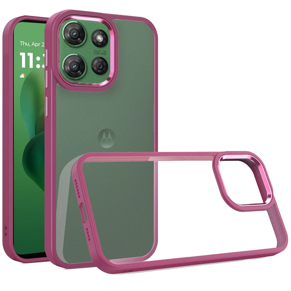 For Motorola Moto G 5G 2025 Slim Fit Hybrid Transparent Thick Acrylic with Metal Buttons Frame Protective Hard PC + TPU Shockproof Case Cover