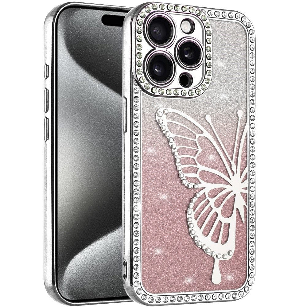For Apple iPhone 11 Butterfly Glitter Diamond Shimmer Hybrid Slim & Stylish Electroplated Sparkly Bling Shockproof TPU Protective Case Cover