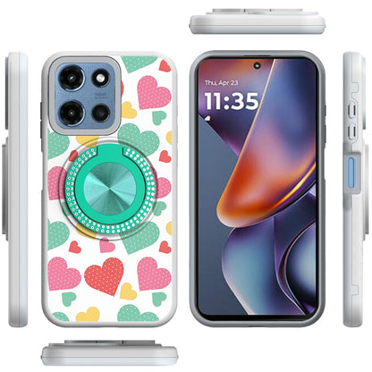 For Motorola Moto G Play 5G 2026 Pattern Design Hybrid with Invisible Ring Stand & Magnetic Back, Shockproof Protective Grip Case Cover