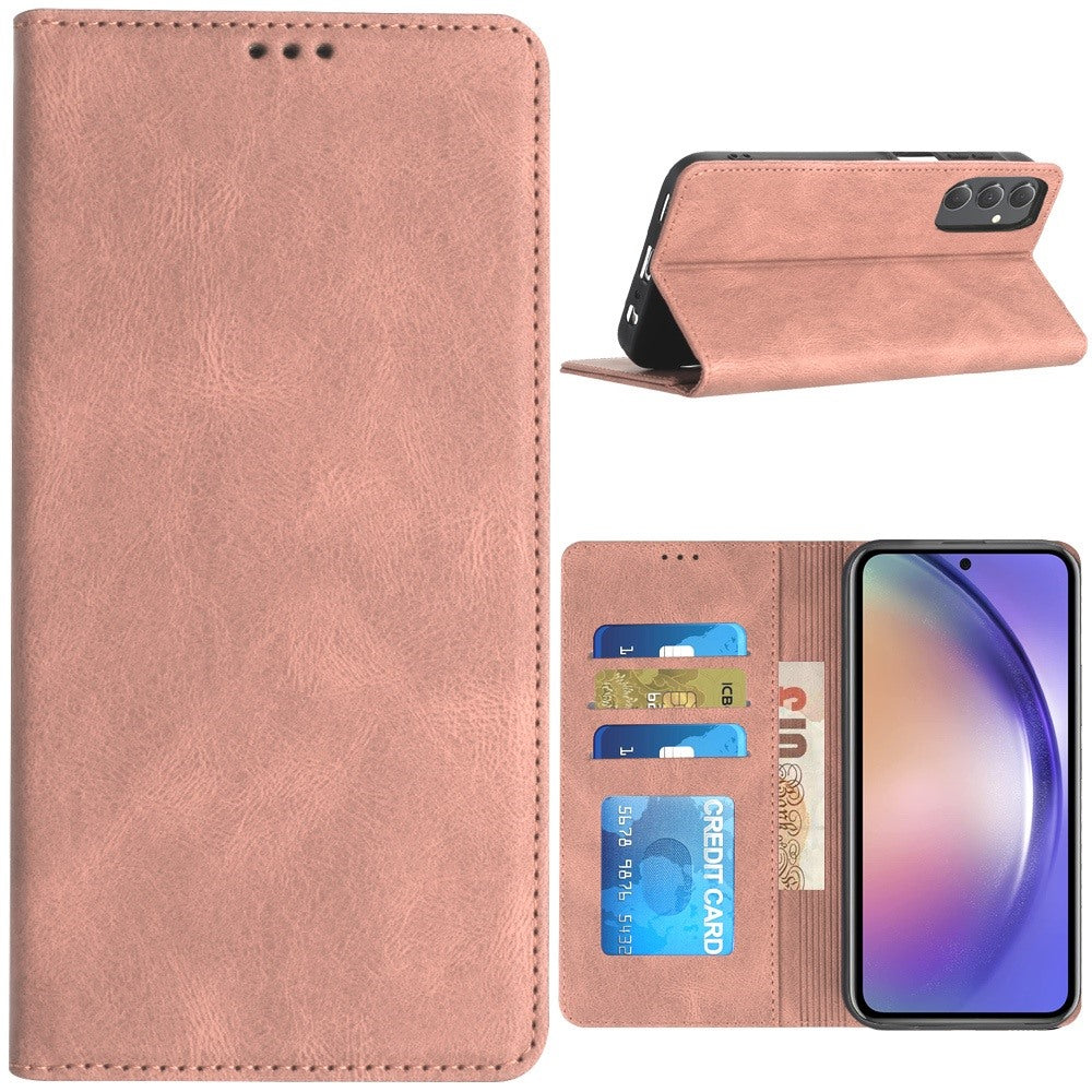 For Apple iPhone 16 Pro (6.3") Premium Wallet PU Vegan Leather ID Credit Card Slot Money Holder with Magnetic Closure Pouch Flip Case Cover Rose Gold