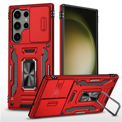 For Samsung Galaxy S20 Ultra Tough Hybrid Case with Movable Camera Window & Metal Ring Stand Shockproof Case Cover Red