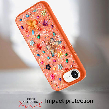 Phone Case for Apple iPhone 17E /16E 3D Butterfly Diamond Bling Glitter Shockproof Stylish Protective Luxury Hybrid Sparkly Durable Grip Design Cover Cosmic Orange