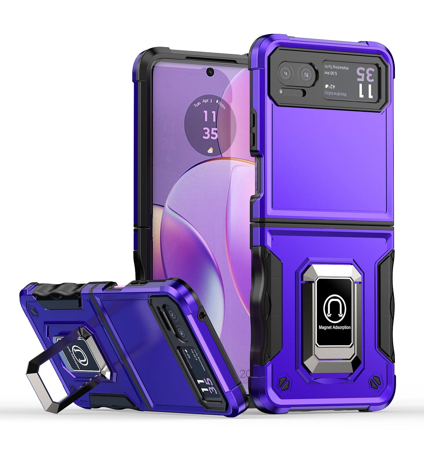 For Motorola Razr 2023 Hybrid Stand Magnetic Ring Holder Kickstand Heavy Duty Rugged Drop Silicone & Hard PC Shockproof Case Cover Dark Purple