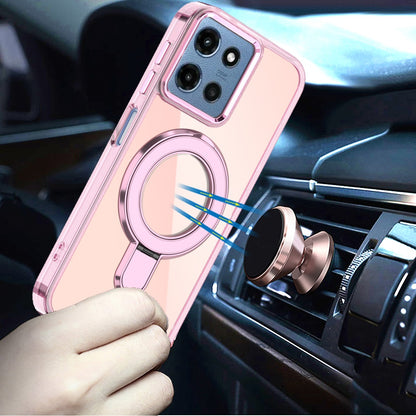 Phone Case for Motorola Moto G Play 5G 2026 Chrome Magnetic Ring Stand Rotational Shockproof Hybrid Kickstand Metal Finish Rugged Drop Protection Armor Cover Light Pink