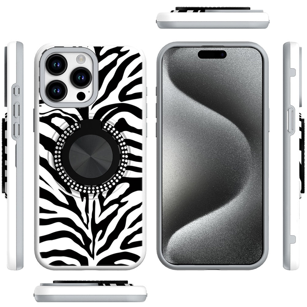 Pattern Design Hybrid with Invisible Ring Stand & Magnetic Back, Shockproof Protective Grip