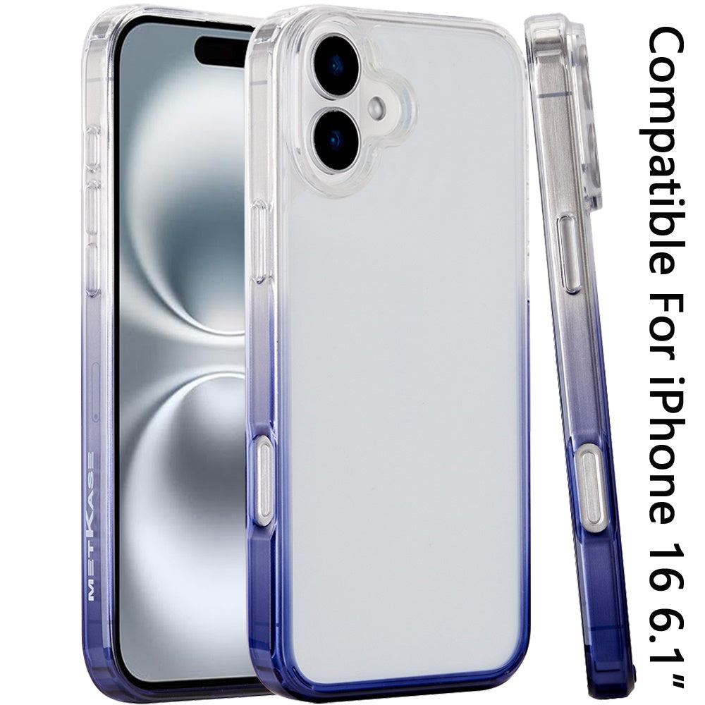 For iPhone 16 (6.1") Transparent Two Tone Gradiant Magnetic Space [Compatible with Magsafe] Hybrid Shockproof Protective Case Cover Two Tone Blue