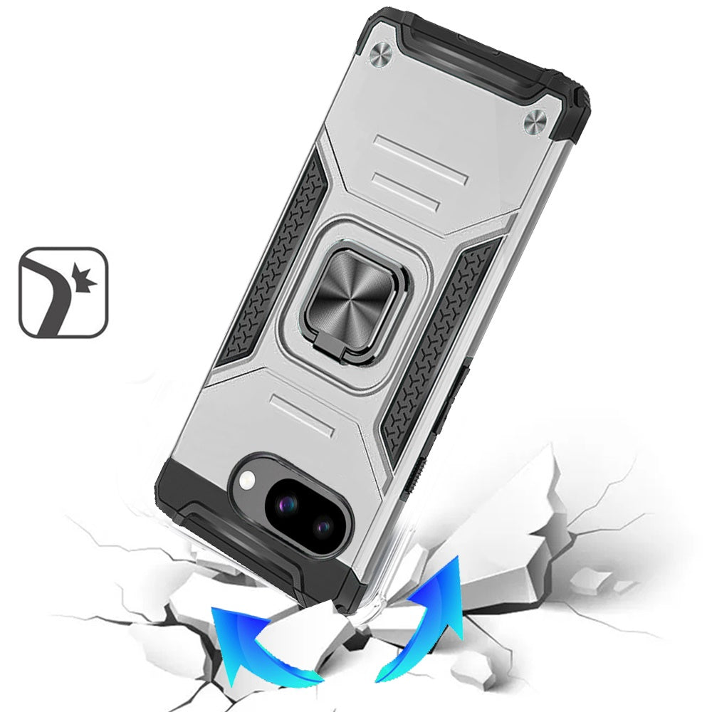 For Google Pixel 9A Armor Hybrid Magnetic Stand with Ring Holder Kickstand Shockproof Heavy-Duty Durable Rugged TPU Dual Layer Case Cover