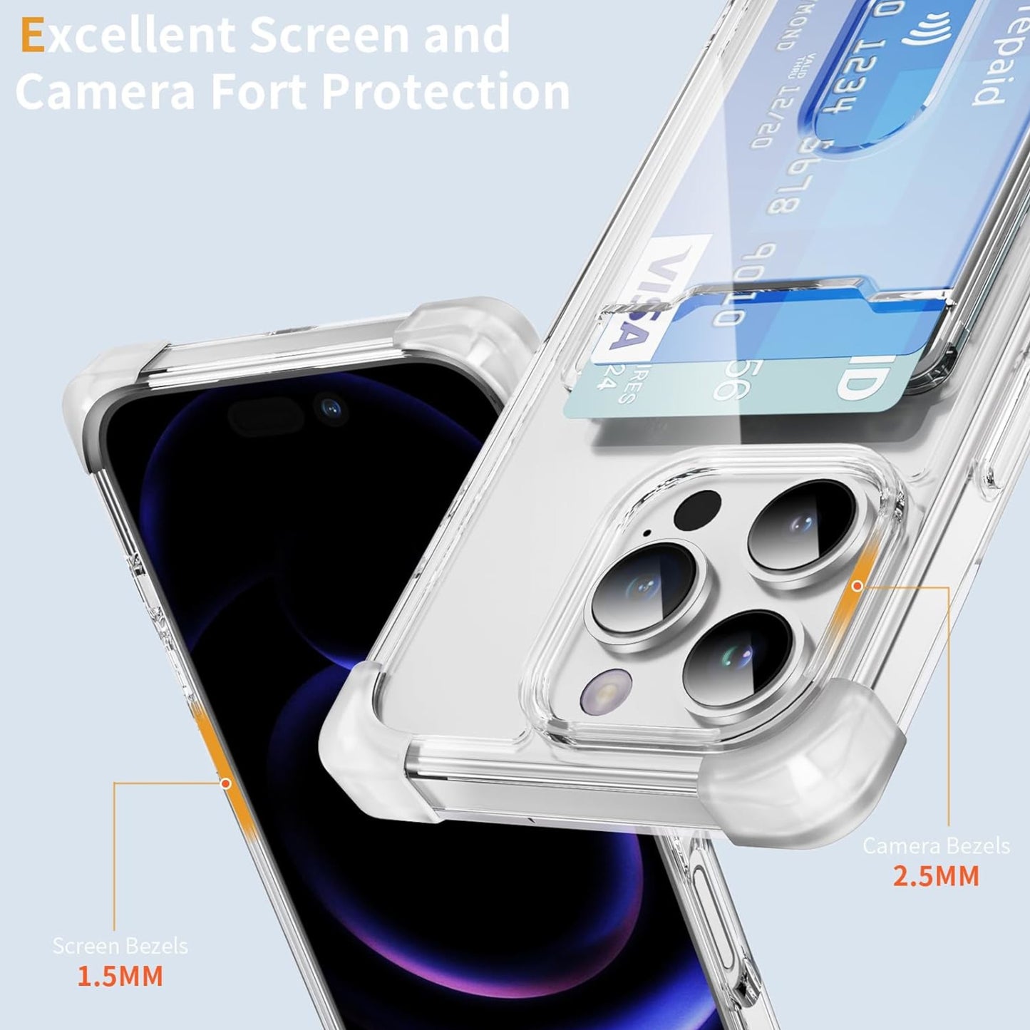 For Apple iPhone 16 Plus (6.7") Wallet Clear Case with Credit Card Holder Rubber Silicone TPU Protection Corner Bumper Shockproof Case Cover