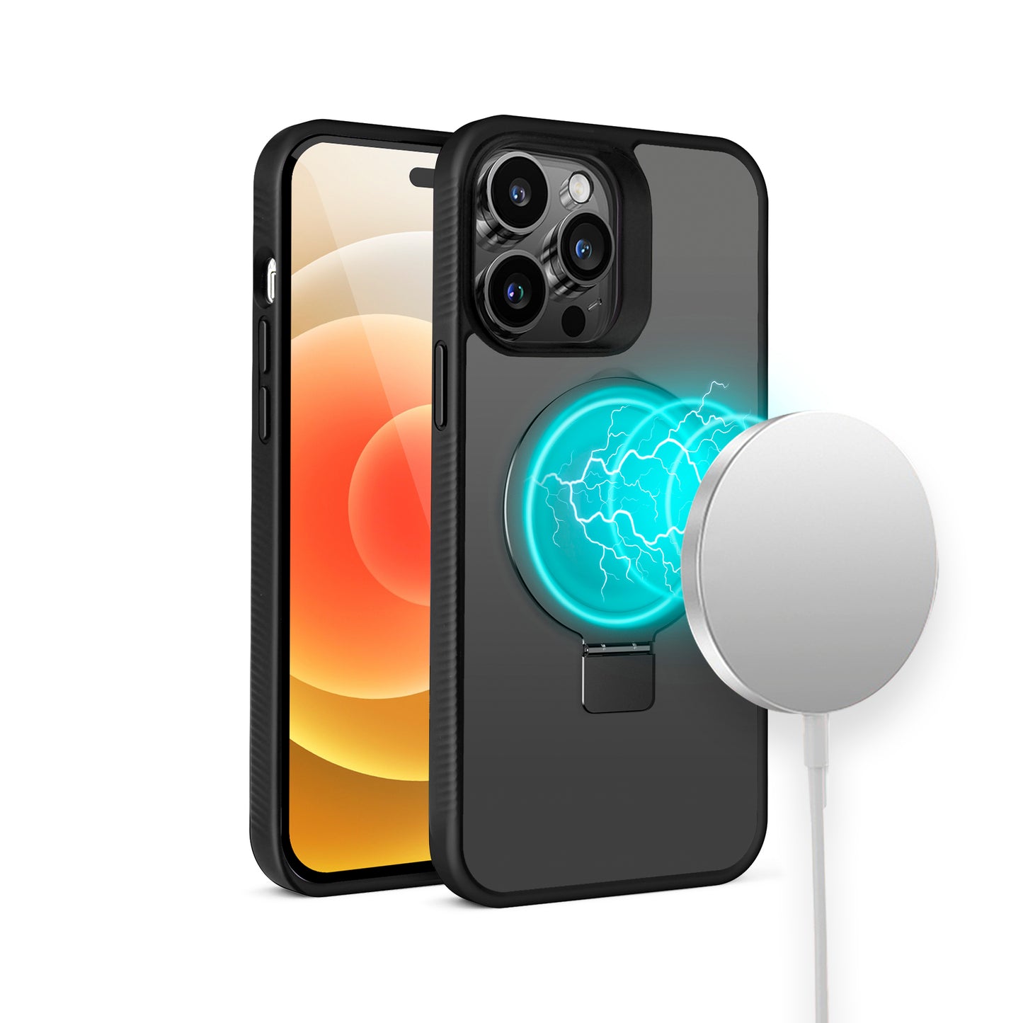 For Samsung Galaxy S26 Ultra Magnetic Circle Kickstand with MagSafe Compatibility, Matte Skin, Rugged Bumper, and Ring Holder Case Cover Black