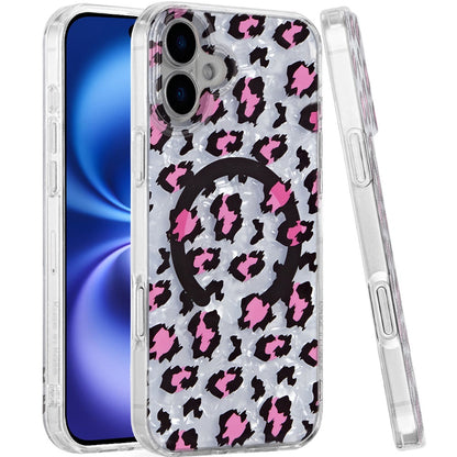 For Apple iPhone 17 Stylish Pattern Fashion IMD Printed Design TPU Double Layer Slim Shockproof with Magnetic Back Case Cover Pink Leopard Skin