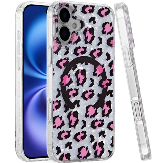 For Apple iPhone 17 Stylish Pattern Fashion IMD Printed Design TPU Double Layer Slim Shockproof with Magnetic Back Case Cover Pink Leopard Skin