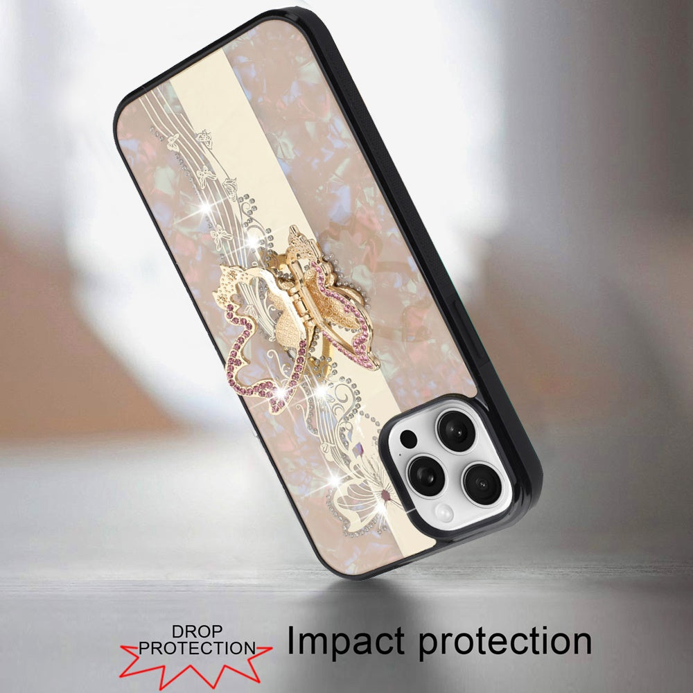 For Apple iPhone 11 Pro Max Diamonds 3D Fashion Bling Sparkly Glitter Ornaments Engraving Hybrid with Ring Stand Case Cover