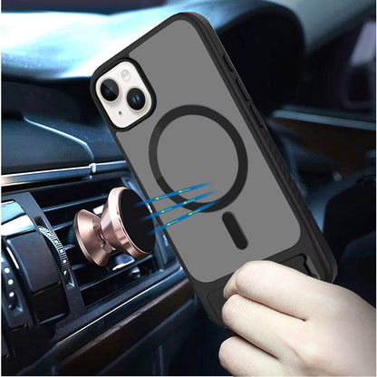 For Samsung Galaxy S26 Ultra Matte Magnetic Circle Back TPU Hybrid Drop Protection with Metal Kickstand Shockproof Design Case Cover Black