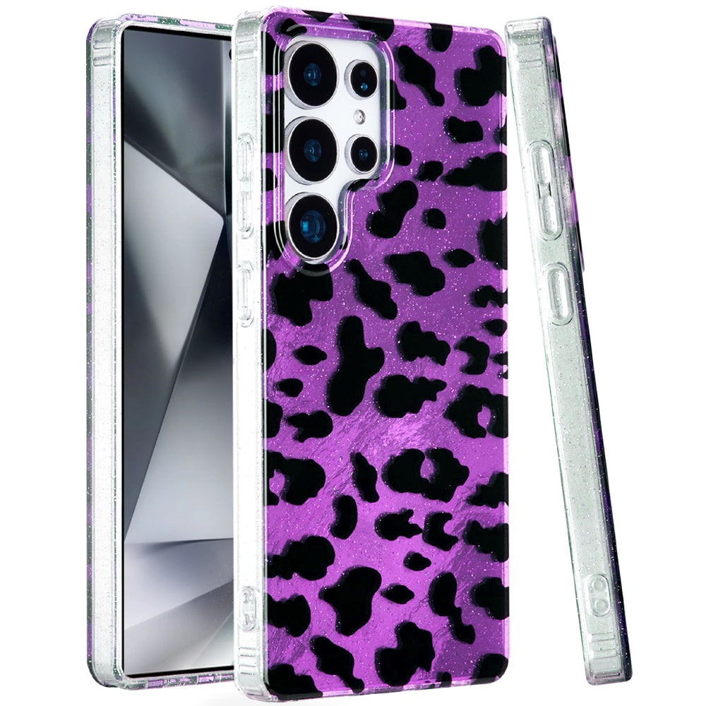 For Samsung Galaxy S24 Ultra Glitter Leopard, Fashion Design Animal Skin Print Slim IMD TPU Dual Layer Shockproof Protective Case Cover