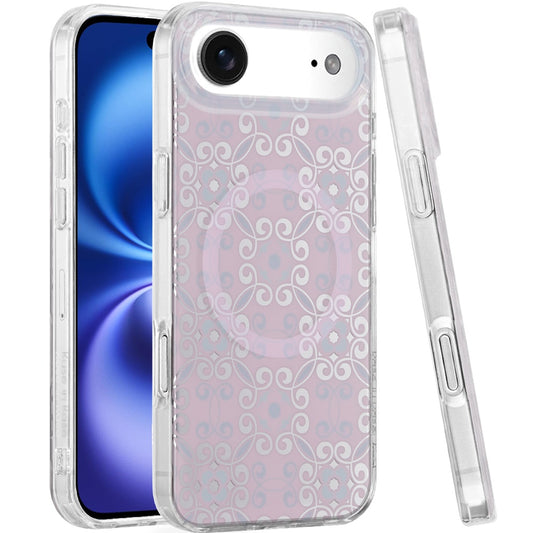 For Apple iPhone 17 Pro Stylish Pattern Fashion IMD Printed Design TPU Double Layer Slim Shockproof with Magnetic Back Case Cover Flowers Purple Gradient