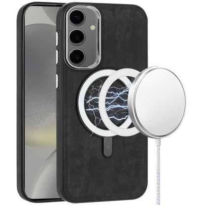 For Samsung Galaxy S25+ /S25 Plus /S24+ Plus Fashion PU Vegan Leather Chrome Edge Hybrid, MagSafe Compatible, Durable TPU Hard PC Case Cover