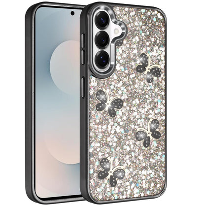 For Samsung Galaxy S26+ / S26 Plus Cute Butterfly Crystal Diamond Glitter Case Sparkle Bling Frame Metallic Edges, Shimmer TPU Hybrid Case Cover